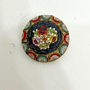 Antique Micro Mosaic Brooch Made in Italy/ C-Clasp Closure Early 1900's Flowers